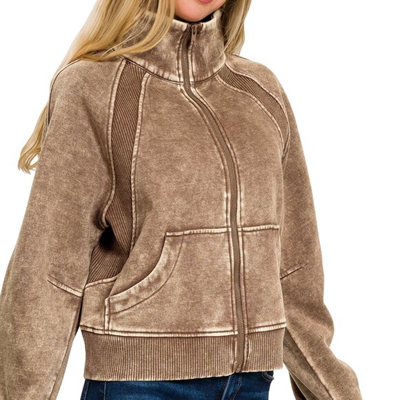 Acid Wash Zip Up Fleece Jacket and Joggers Set - Picture 5 of 8